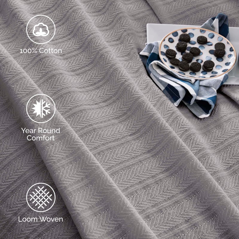 Vellux 100% Cotton Blanket - Soft, Breathable, Cozy & Lightweight Thermal Blanket All-Season Queen Size Perfect for Layering Bed, Couch & Sofa - Hotel Quality (90 x 90 Inch, Grey) - Image 3